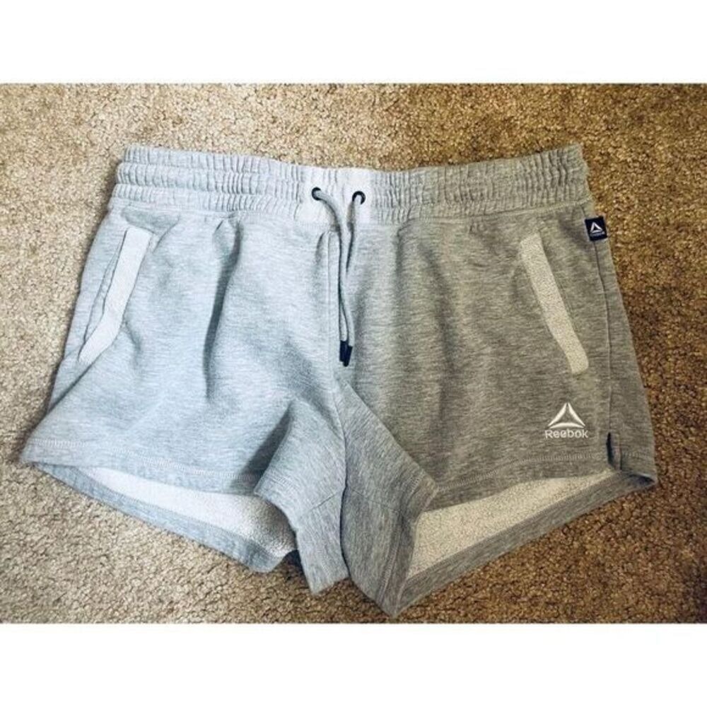 Reebok Athletic Cotton Blend Drawstring Casual Workout Shorts Light Grey